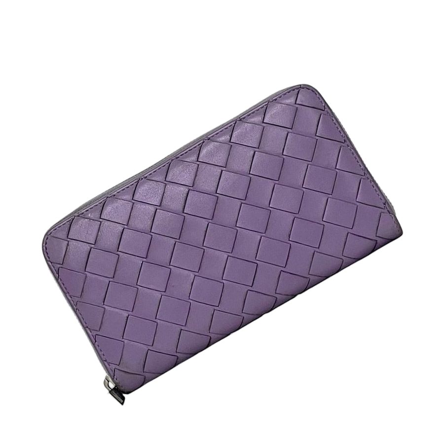 Bottega Veneta Zip Around Wallet Lavender Purple Intrecciato Leather