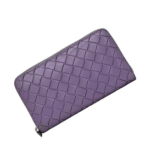 Bottega Veneta Zip Around Wallet Lavender Purple Intrecciato Leather