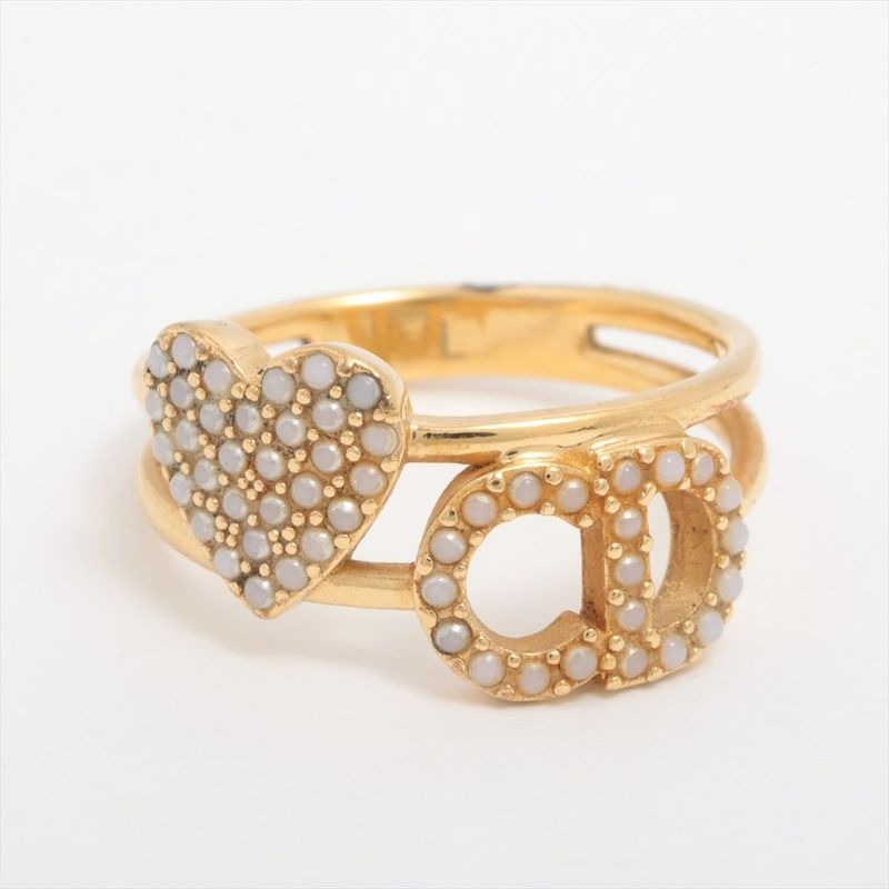 Christian Dior Clair D Lune CD Heart Ring L GP And Faux Pearl — view 2