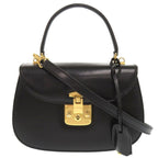 Gucci Lady Lock Leather Black Gold Hardware 000 46 0210 2-Way Handbag 0066