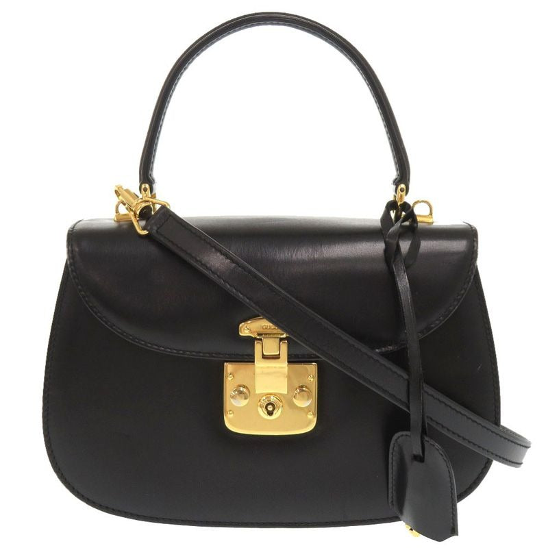 Gucci Lady Lock Leather Black Gold Hardware 000 46 0210 2-Way Handbag 0066
