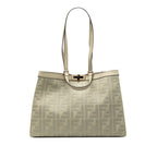 Fendi Zucca Ext Tote Shoulder Bag Green Tea Canvas Leather