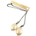 Chanel Pearl Logo Gold Plated Brooch