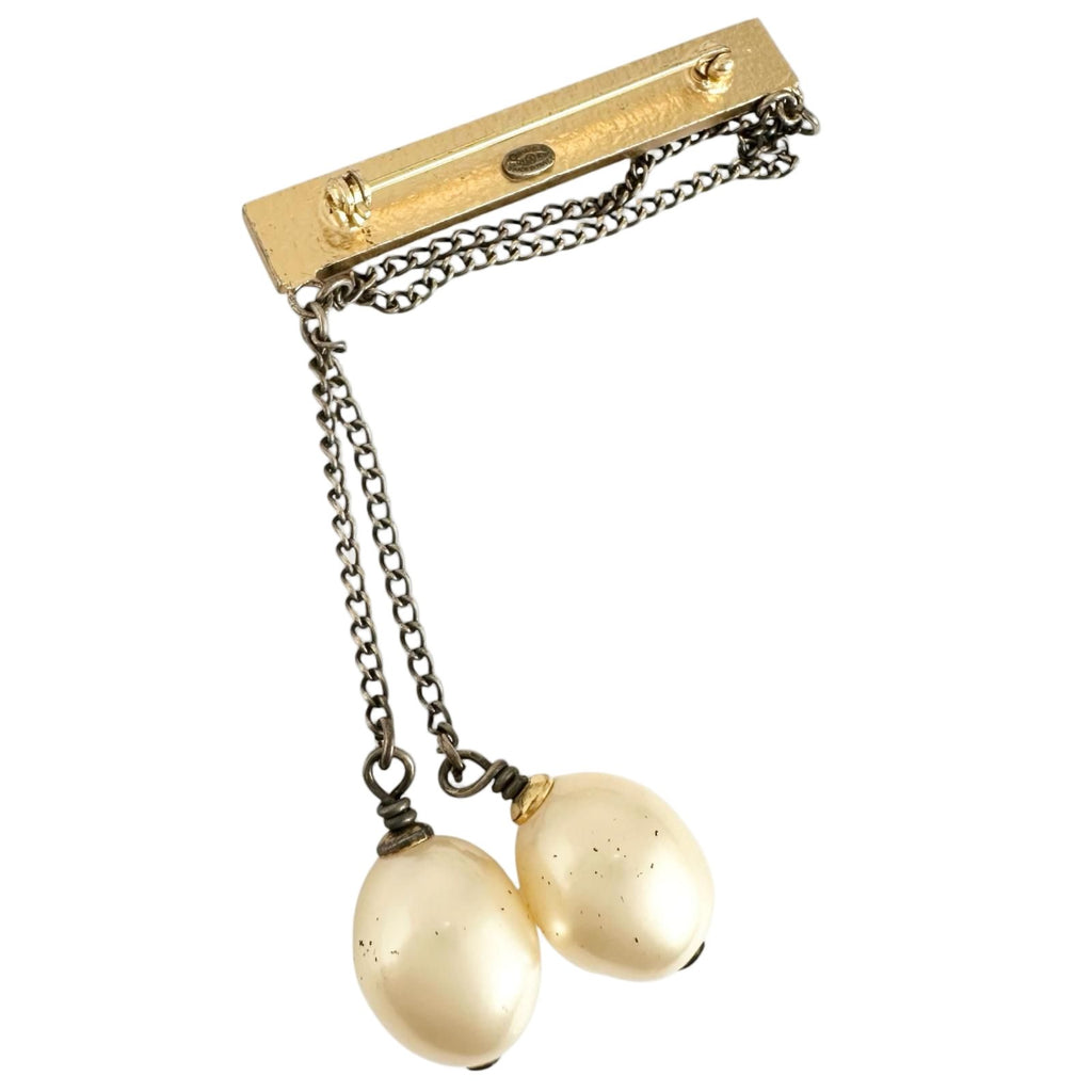 Chanel Pearl Logo Gold Plated Brooch — view 2
