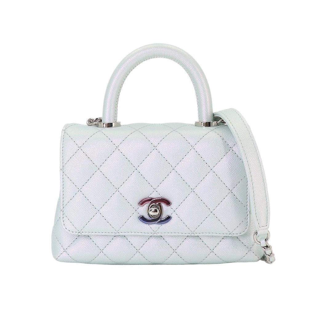 Chanel Coco Handle Xxs Quilted 2-Way Bag Caviar Leather Metallic Blue