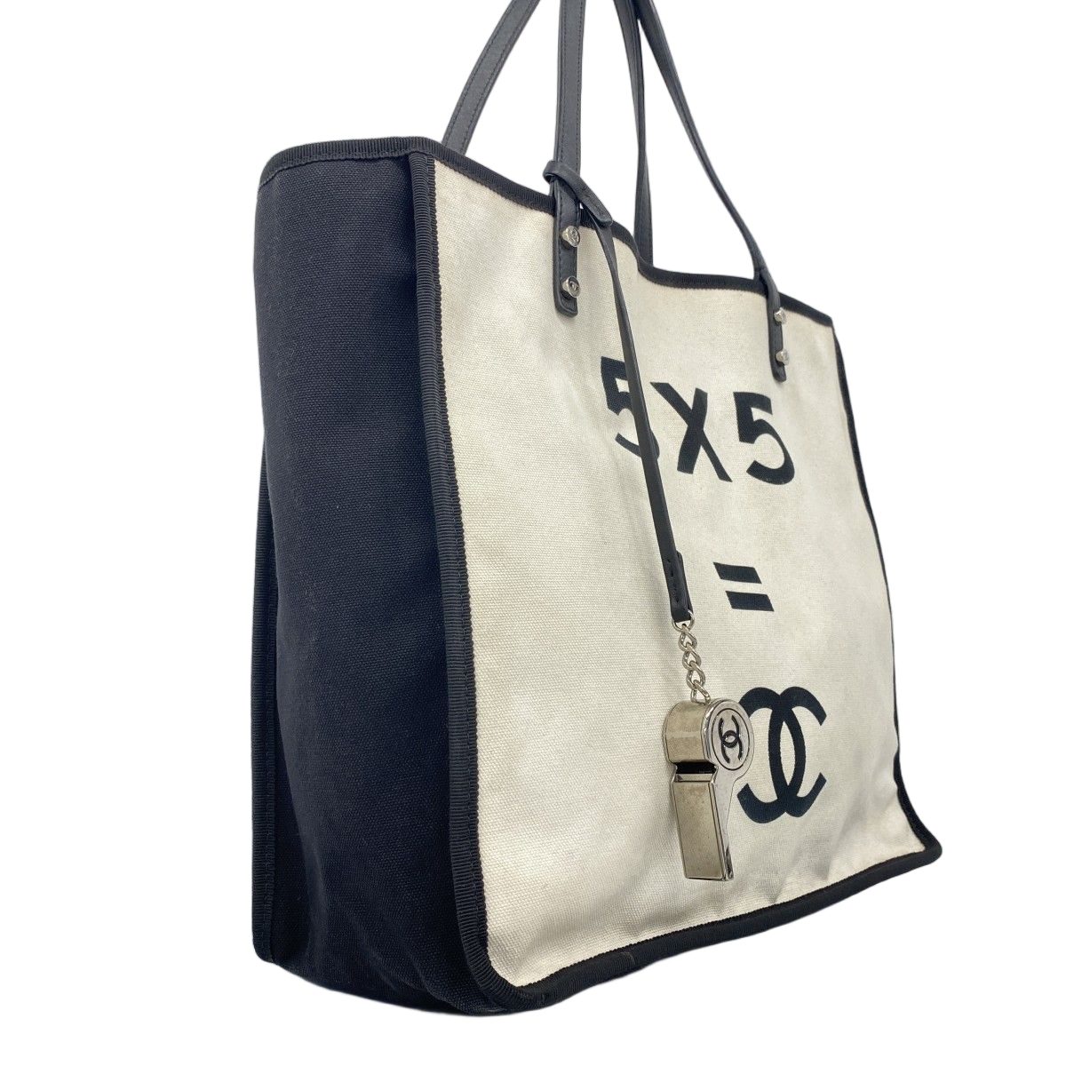 Chanel Tote Canvas White Black Silver — view 2