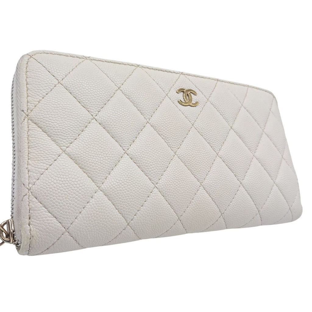 Chanel Zip Around Quilted Caviar Leather White