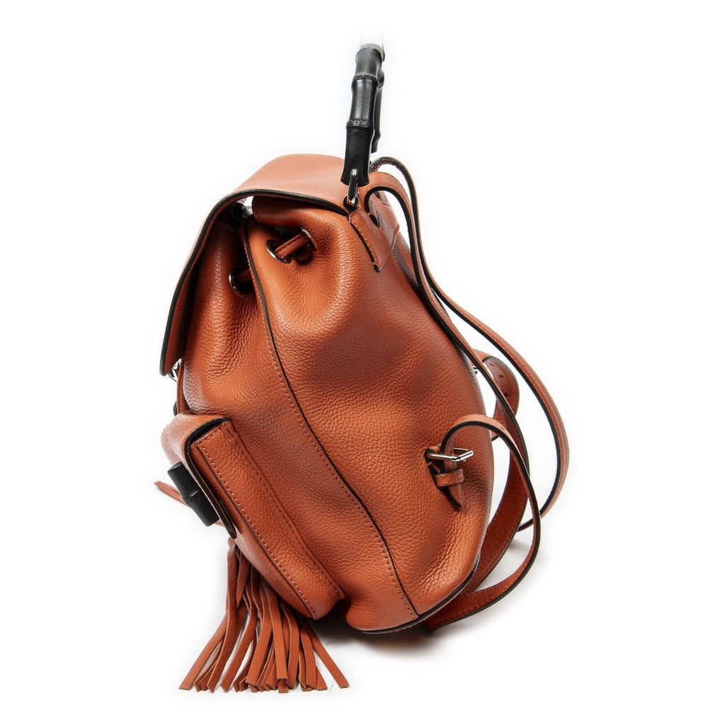 Gucci Bamboo Backpack Tassel Orange Grain Calfskin Leather — view 3