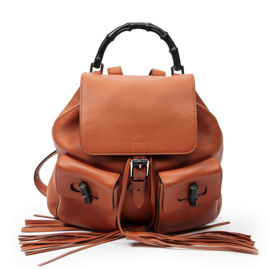 Gucci Bamboo Backpack Tassel Orange Grain Calfskin Leather