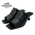 Hermes Hannah 95 Sandals Shoes Leather Black Mules