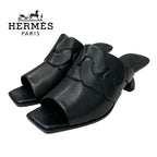 Hermes Hannah 95 Sandals Shoes Leather Black Mules