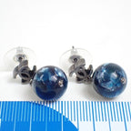 Chanel Earrings CC Logo Ball Navy Silver Resin Metal Marble
