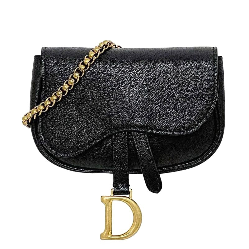 Christian Dior Chain Mini Pouch Black Saddle