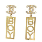 Chanel Earrings Gold Metal CC Logo Boy Plate