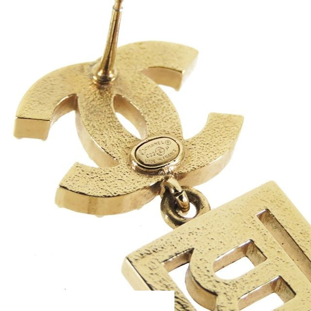 Chanel Earrings Gold Metal CC Logo Boy Plate — view 7