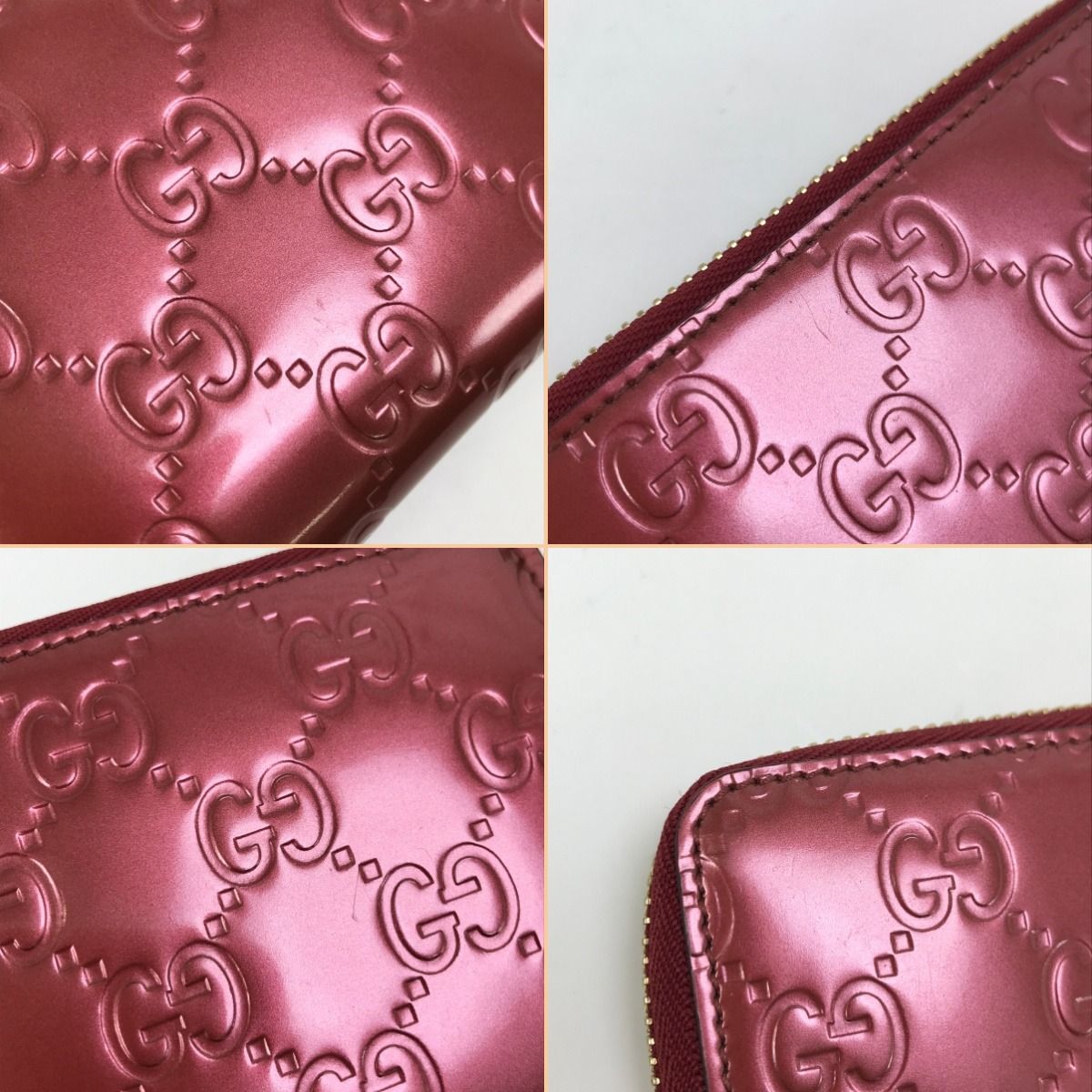 Gucci L-Shaped Zip Long Wallet Metal Pink Red System — view 6