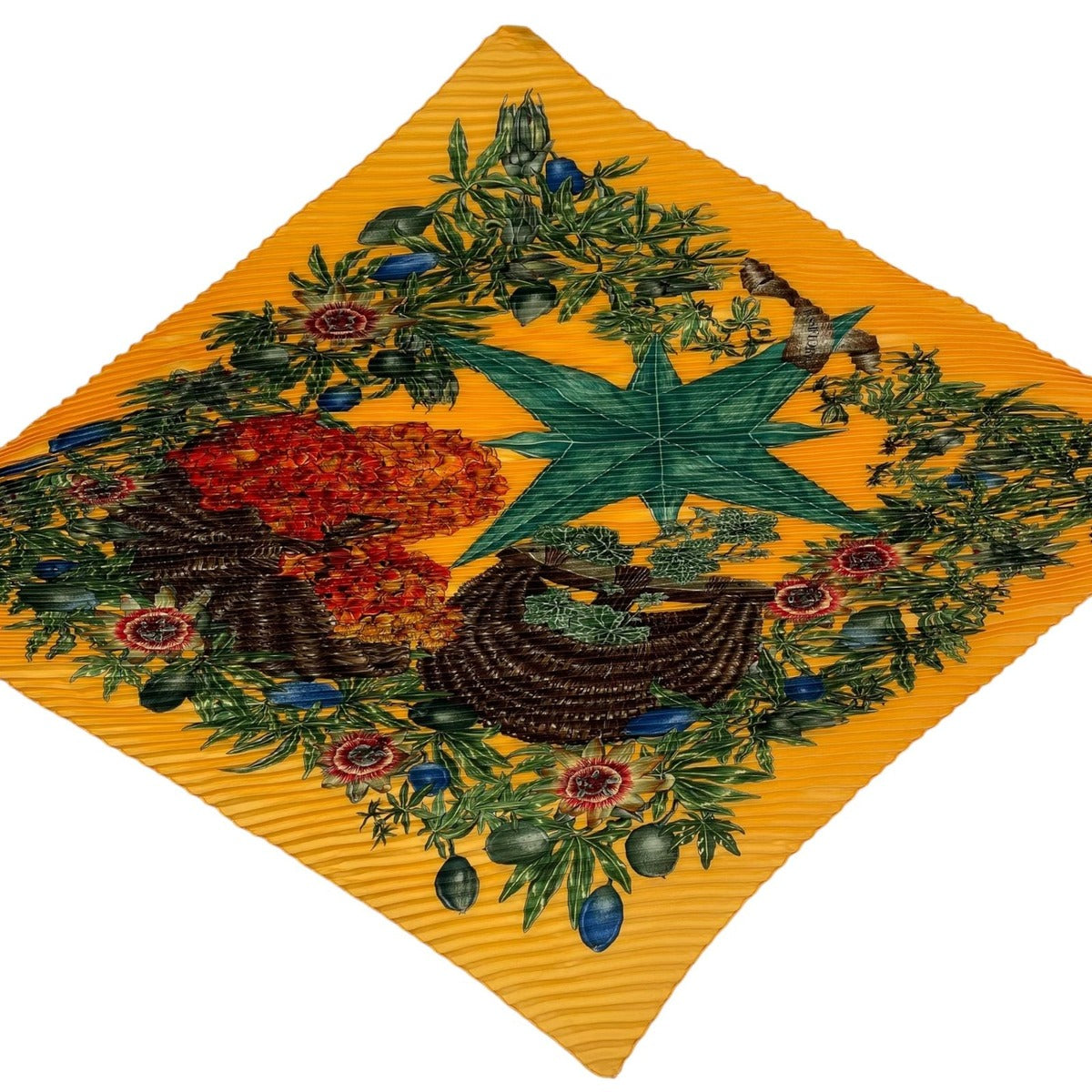 Hermes Scarf Pleats Silk Carre 90 Passiflores Passion Flower Yellow — view 3