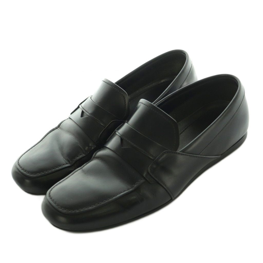 Prada Brushed Leather Loafers Moccasins Cowhide 6 Black