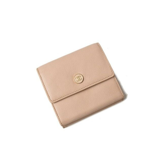 Chanel Foldable Wallet Double Hook Coco Mark Beige — view 2