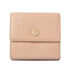 Chanel Foldable Wallet Double Hook Coco Mark Beige