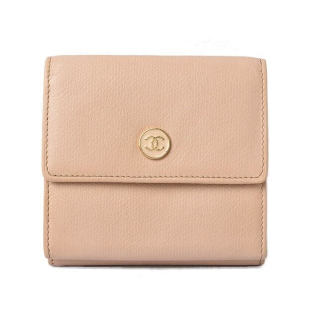 Chanel Foldable Wallet Double Hook Coco Mark Beige