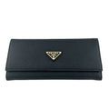 Prada Saffiano Triang Leather Triangle Logo Bifold Wallet Qhh Black