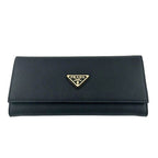 Prada Saffiano Triang Leather Triangle Logo Bifold Wallet Qhh Black
