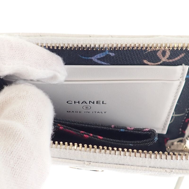 Chanel Small Wallet Ap3999 Coin Case Caviar Leather White Gold Hardware — view 6