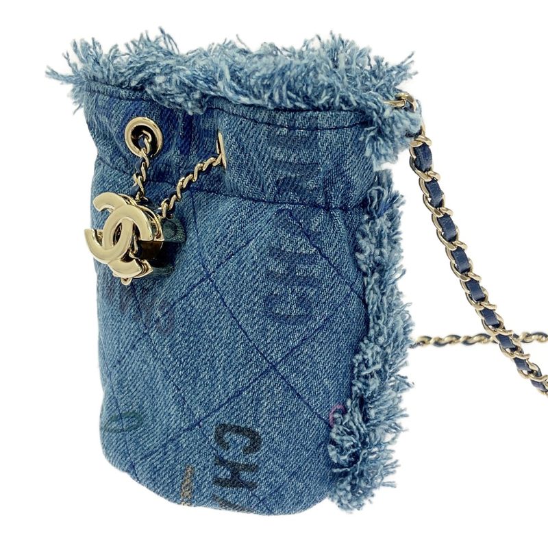 Chanel Ap2603 Denim Quilted Mini Bucket Chain Shoulder Bag — view 3