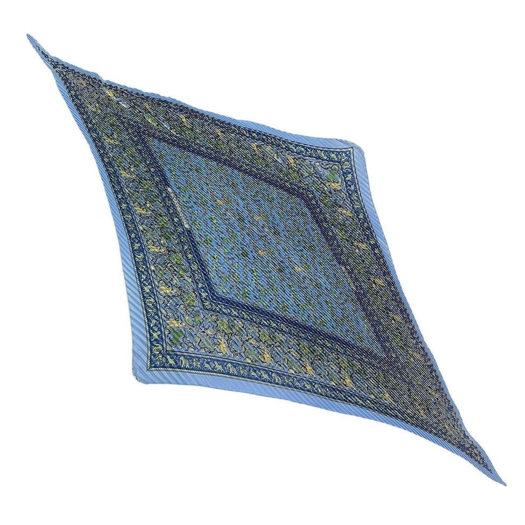 Hermes Scarf Pleated Silk Chasse en Inde Indian Hunting Blue — view 2