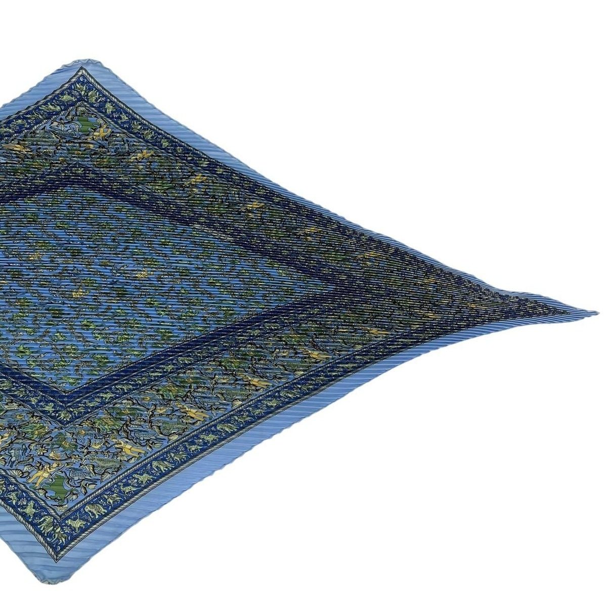 Hermes Scarf Pleated Silk Chasse en Inde Indian Hunting Blue — view 4
