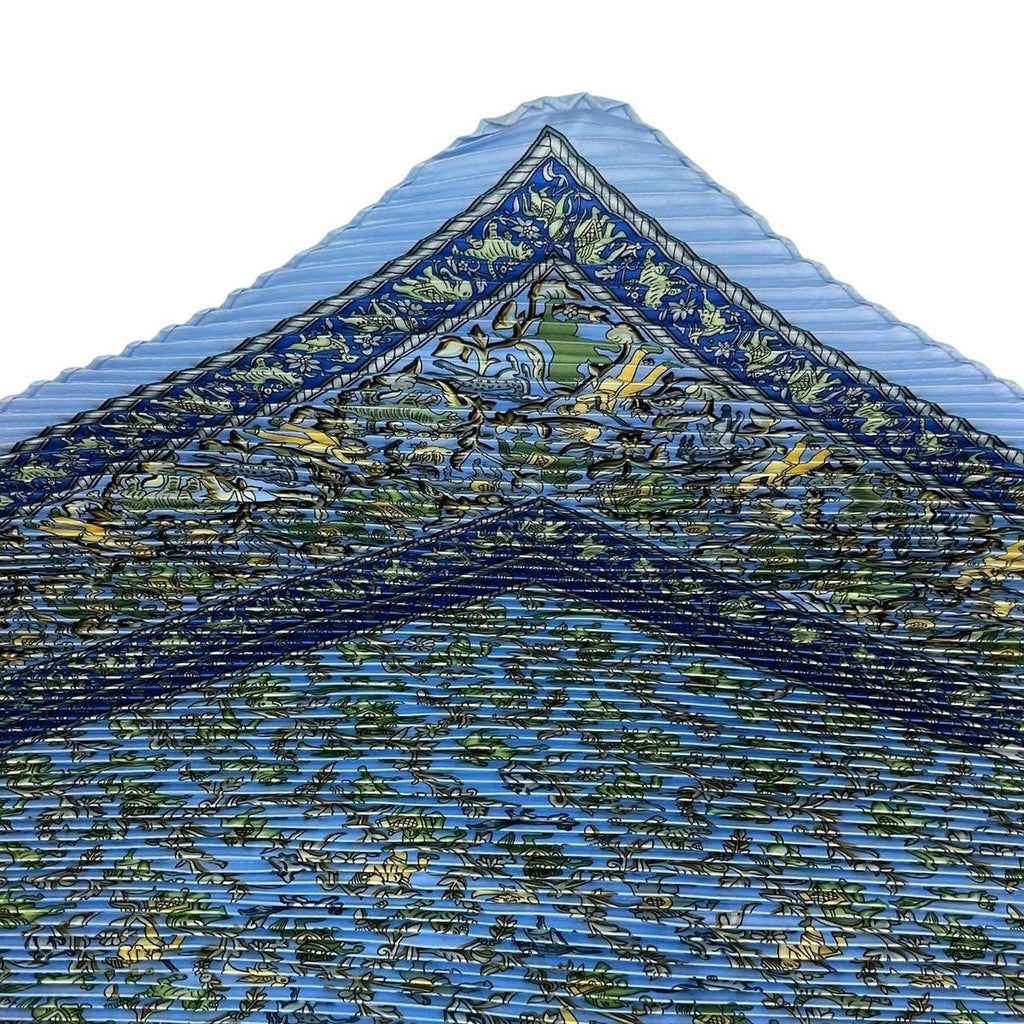 Hermes Scarf Pleated Silk Chasse en Inde Indian Hunting Blue — view 5