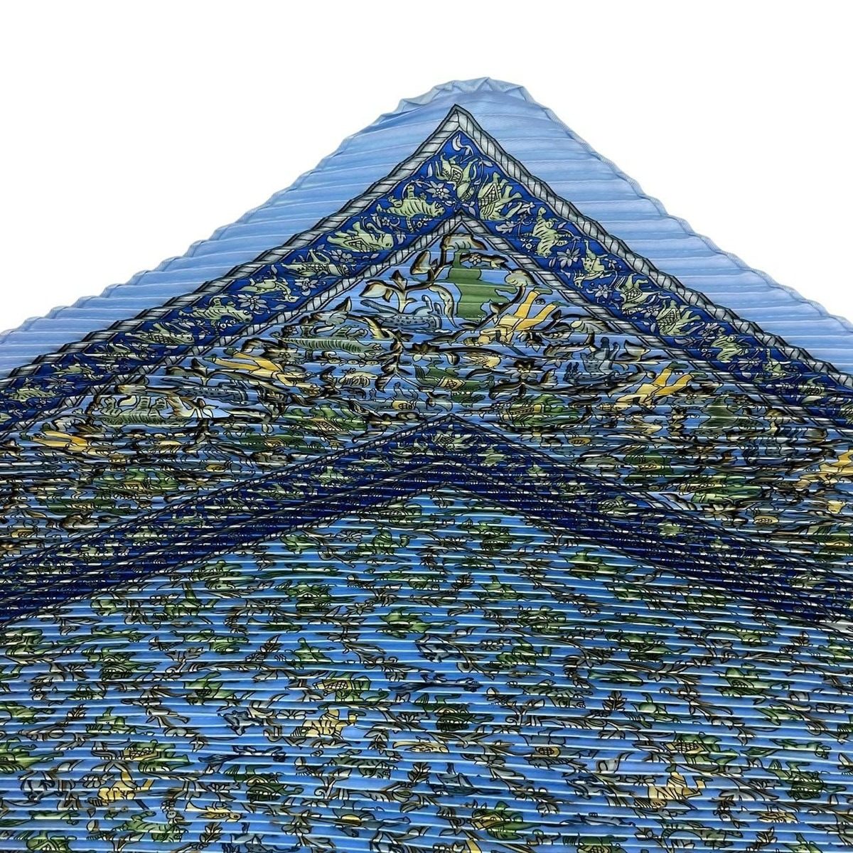 Hermes Scarf Pleated Silk Chasse en Inde Indian Hunting Blue — view 5