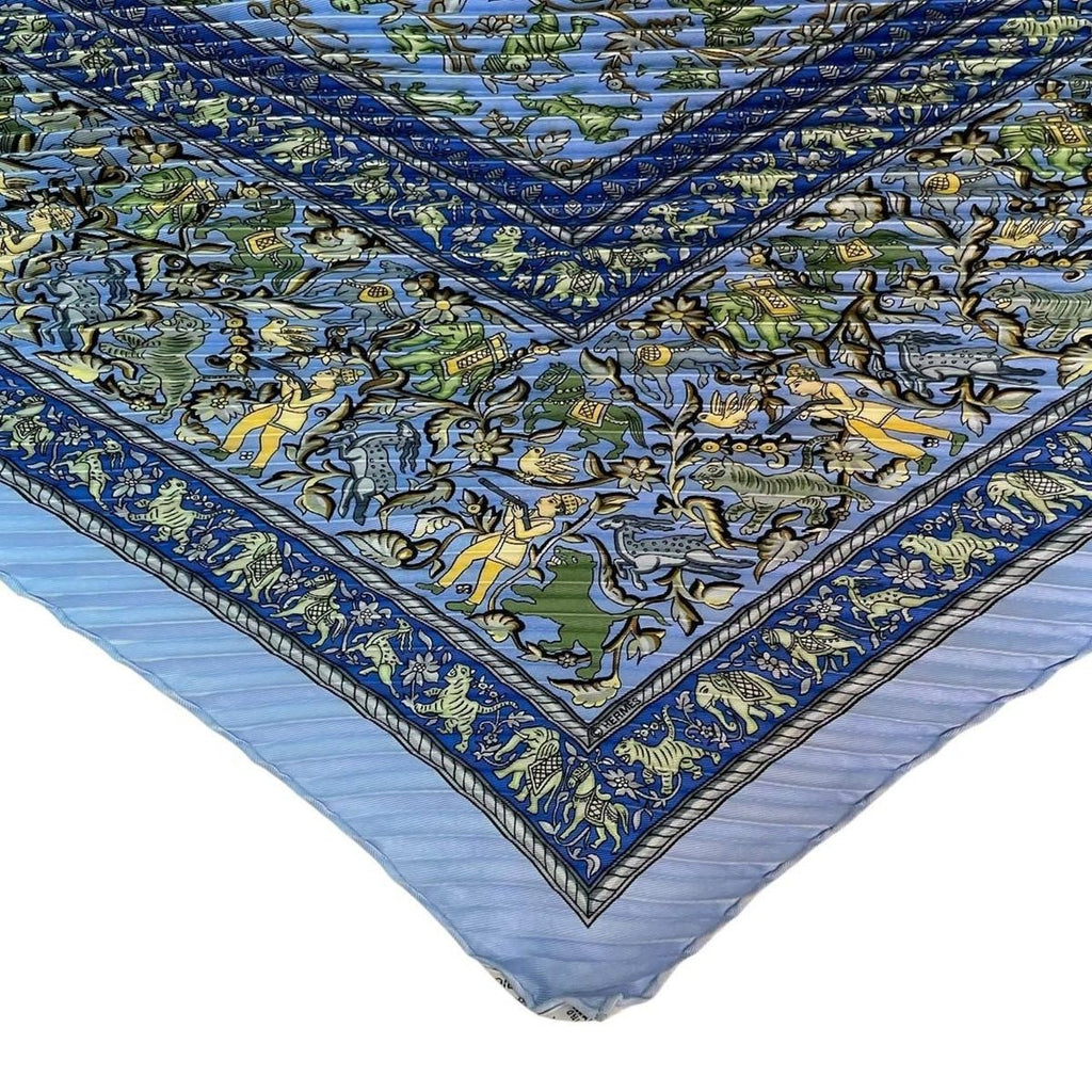 Hermes Scarf Pleated Silk Chasse en Inde Indian Hunting Blue — view 6