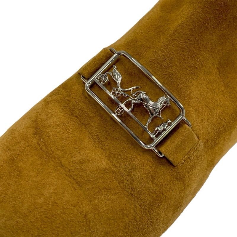 Hermes Boots Short Shoes Suede Brown Silver Hose — view 9