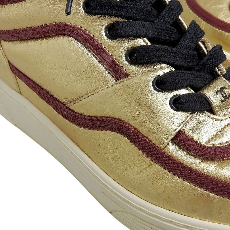 Chanel 2020 Coco Mark Gold Leather High Cut Sneakers Shoes — view 5