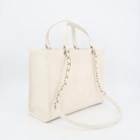 Chanel Small Zip Shop 2-Way White As3129 Tote Bag