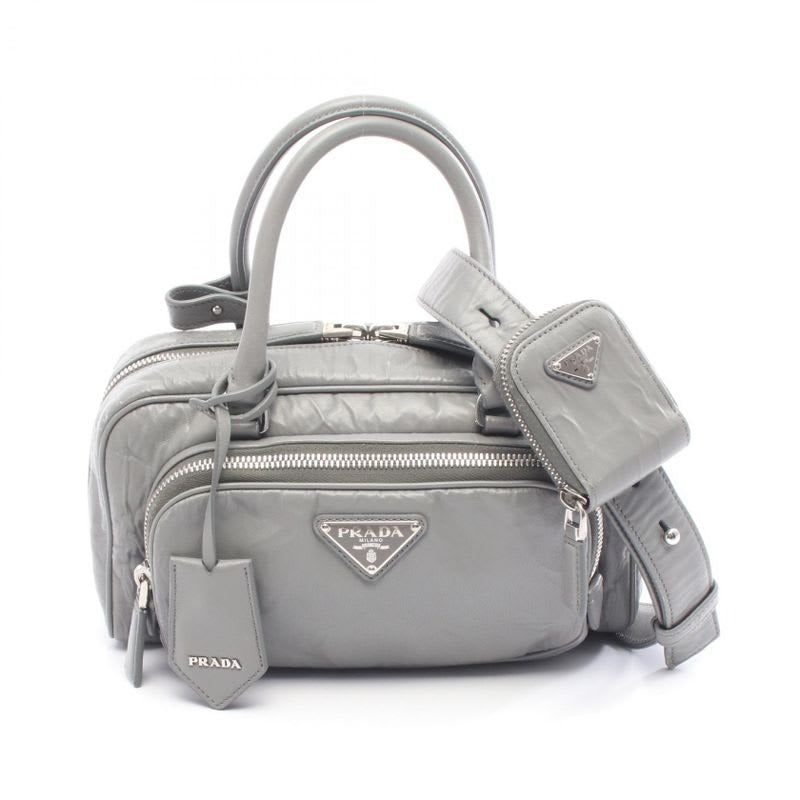 Prada Handbag Gray Leather Triangle Logo 2-Way — view 2
