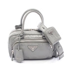Prada Handbag Gray Leather Triangle Logo 2-Way