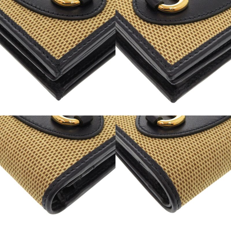 Gucci Horsebit Canvas Leather Beige Navy Bifold Wallet 0860 — view 4
