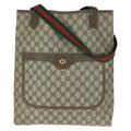 Gucci Vintage Sherry Line Beige Brown GG Supreme Canvas Leather Tote
