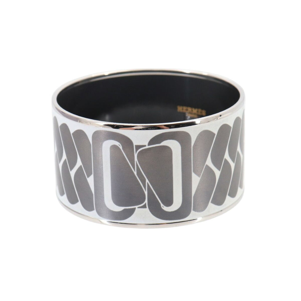 Hermes Enamel TGM Bangle Bracelet White Gray Silver Email TGM