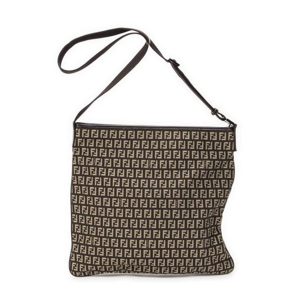 Fendi Square Flat Crossbody Brown Zucchino Canvas