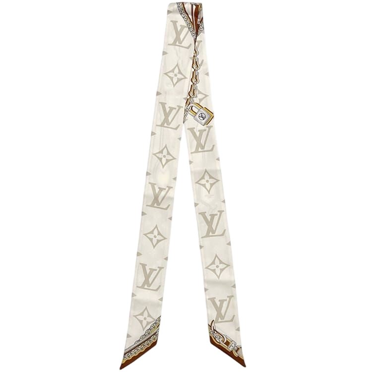 Louis Vuitton Ribbon Scarf Bandeau BB Ultimate Monogram Silk White Chain Pattern