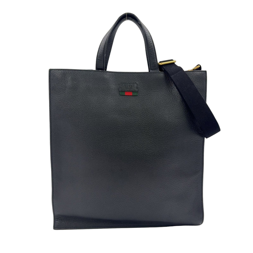 Gucci 2-Way Shoulder Bag Leather Black Tote Gold