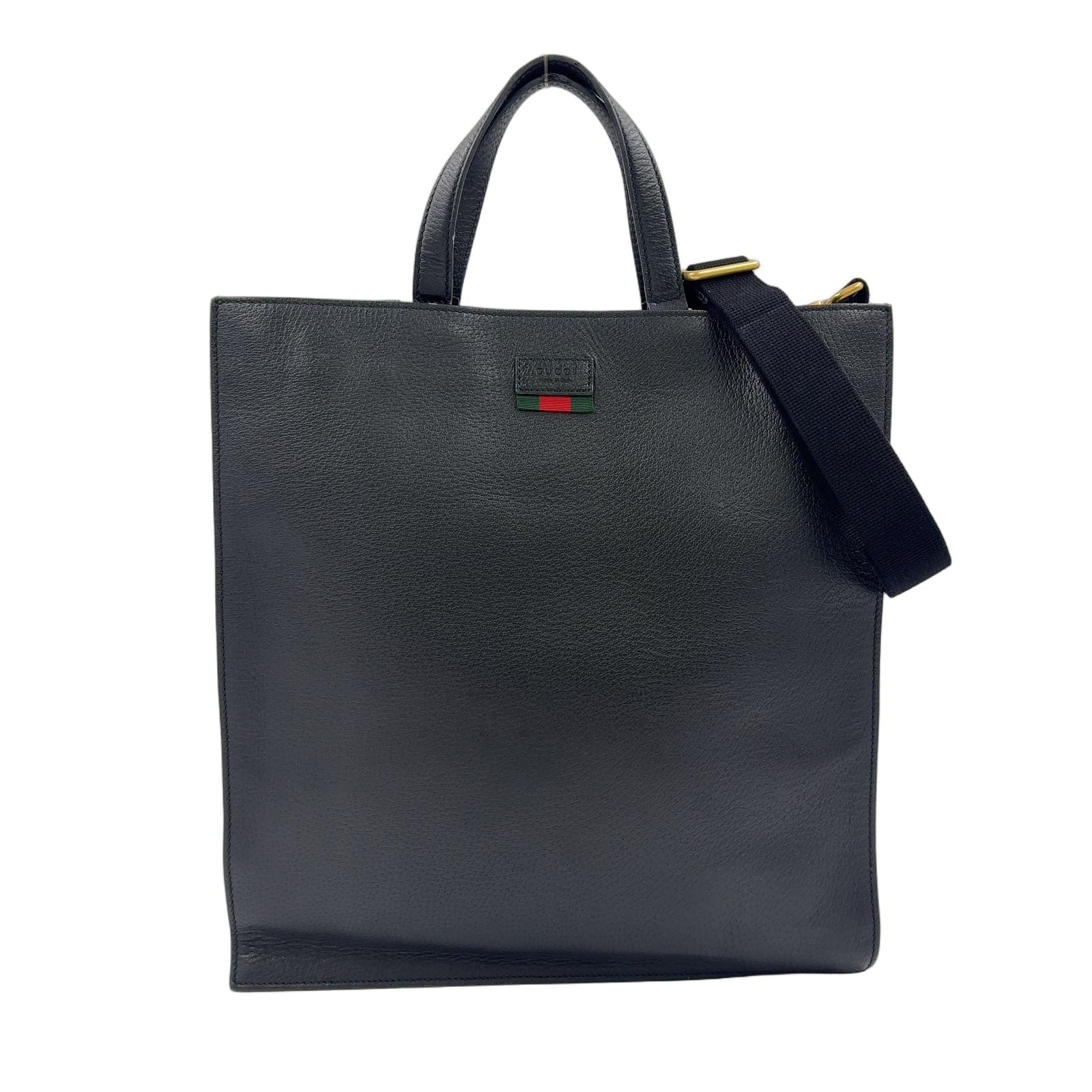 Gucci 2-Way Shoulder Bag Leather Black Tote Gold