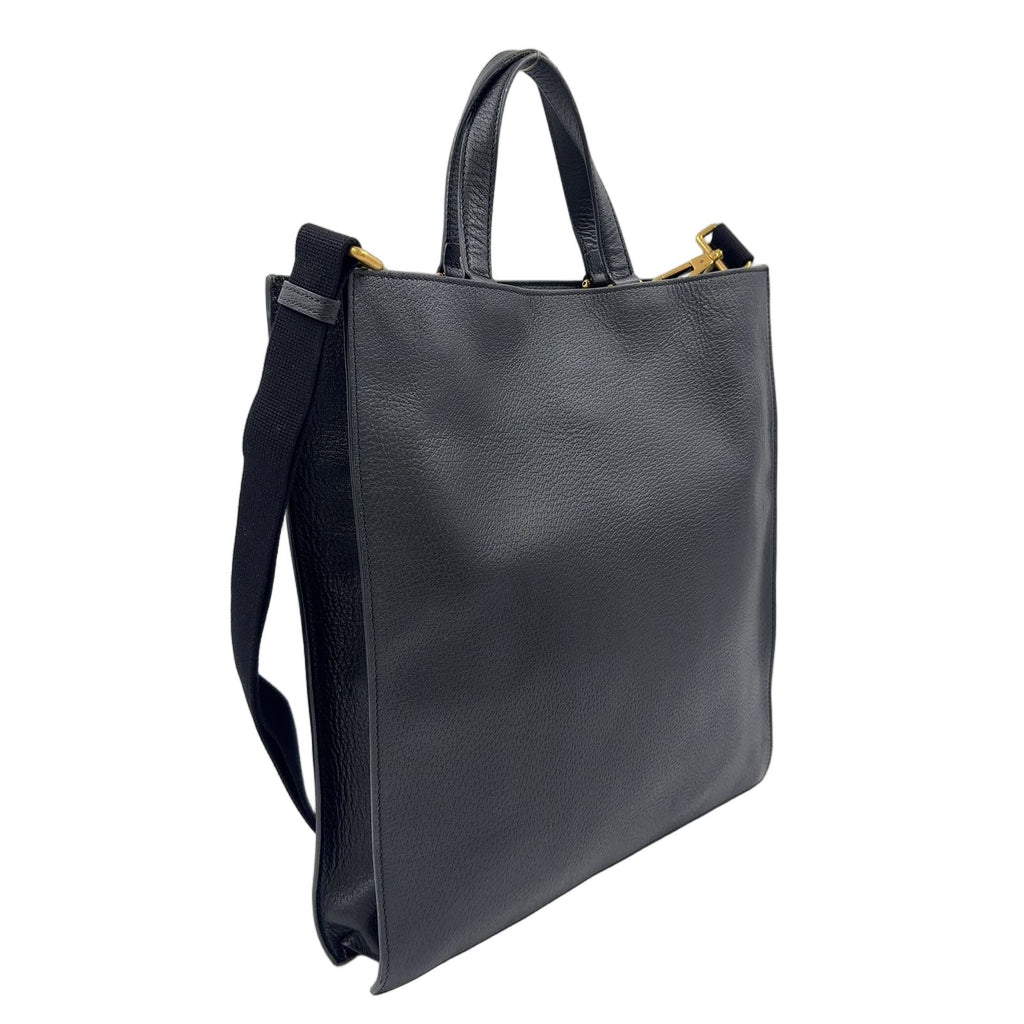 Gucci 2-Way Shoulder Bag Leather Black Tote Gold — view 2