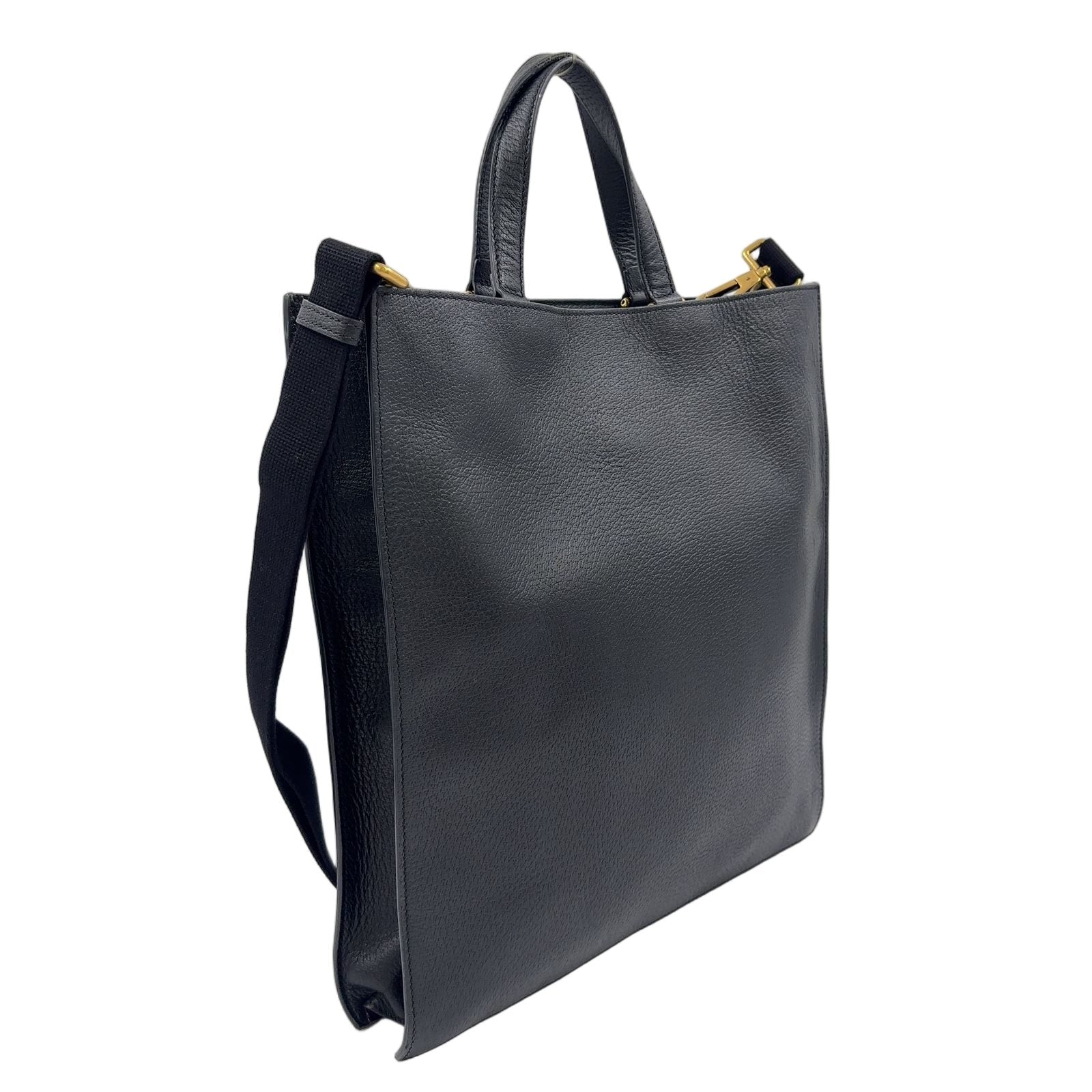 Gucci 2-Way Shoulder Bag Leather Black Tote Gold — view 2