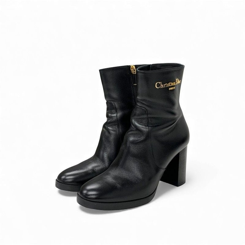 Dior D-town Short Boots Shoes Leather Black Gold Logo