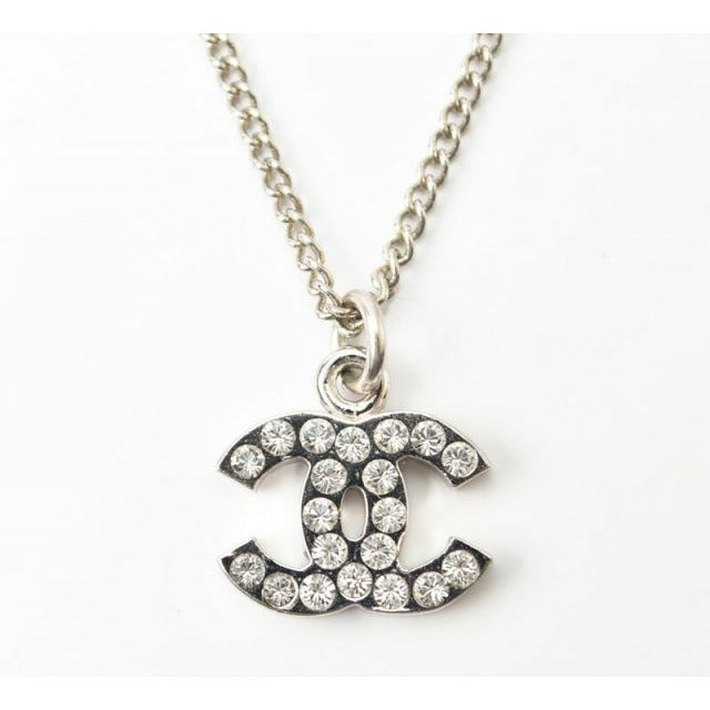 Chanel Coco Mark CC Rhinestone Silver White